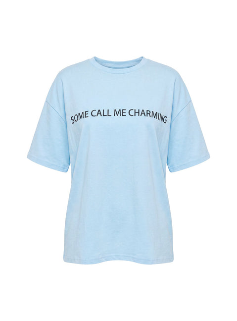 Some Call Me Charming Oversized Graphic Tee Light Blue