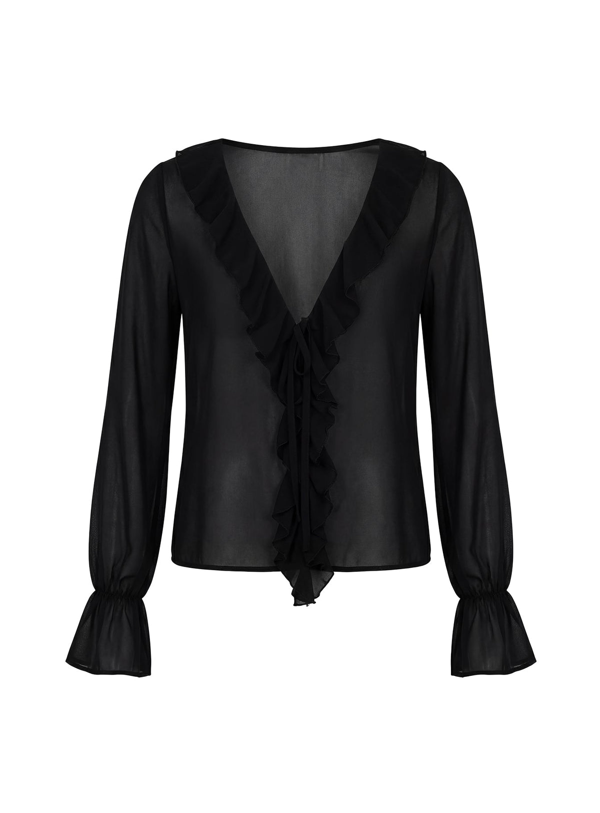 Taraya Sheer Ruffle Blouse Top Black