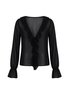Taraya Sheer Ruffle Blouse Top Black