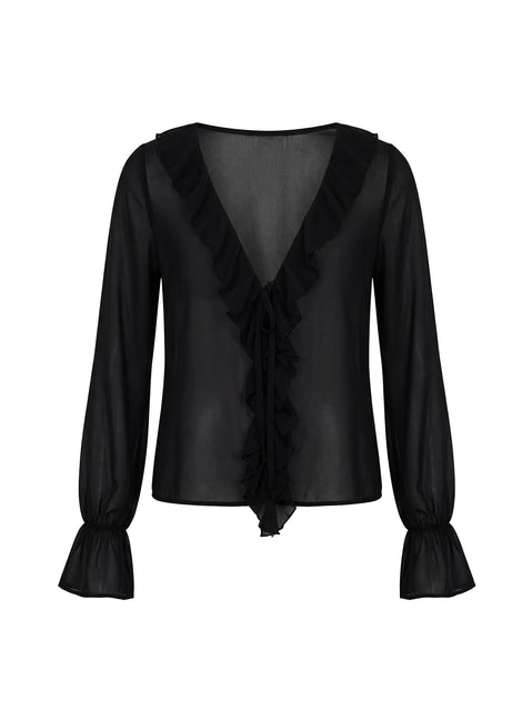 Taraya Sheer Ruffle Blouse Top Black