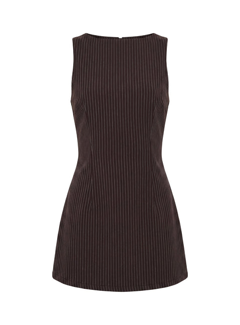 Yumiko Romper Brown Pinstripe