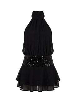 Zenayda Drop Waist Sequin Mini Dress Black