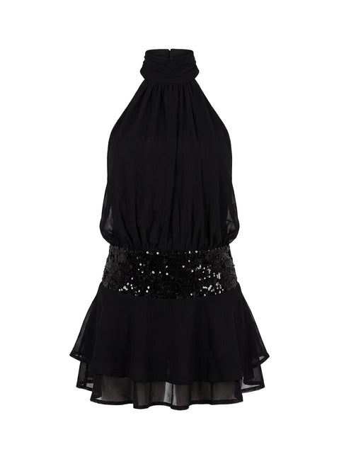 Zenayda Drop Waist Sequin Mini Dress Black