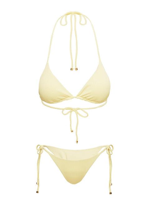 Glora Ribbed Tie Side Bikini Bottom Yellow