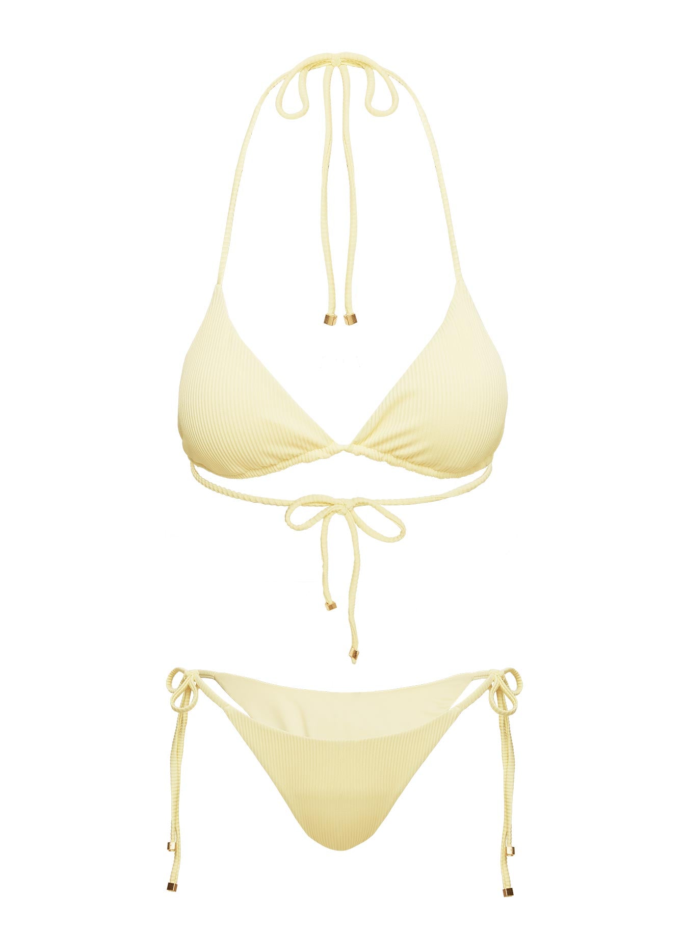Nevaeh Ribbed Triangle Bikini Top Yellow