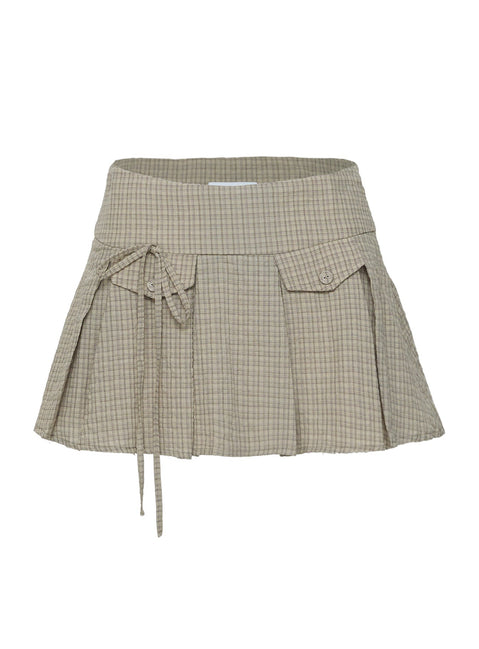 product Princess Polly Hariette Pleat Mini Skirt Brown Plaid Mini Skirts 