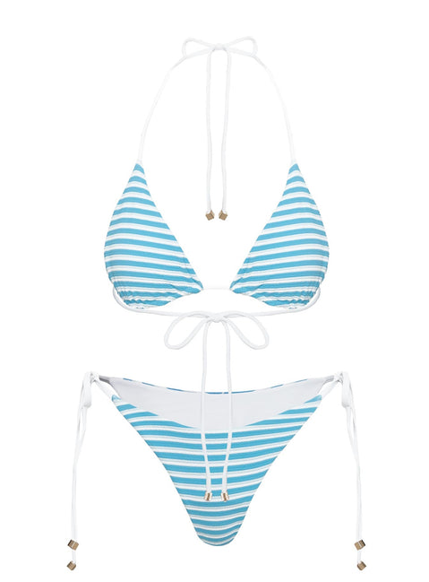 Glora Tie Side Bikini Bottom White Blue / White
