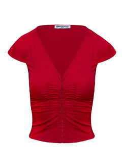 product Princess Polly Indulgence Corset Top Red Short Sleeves Plunger 