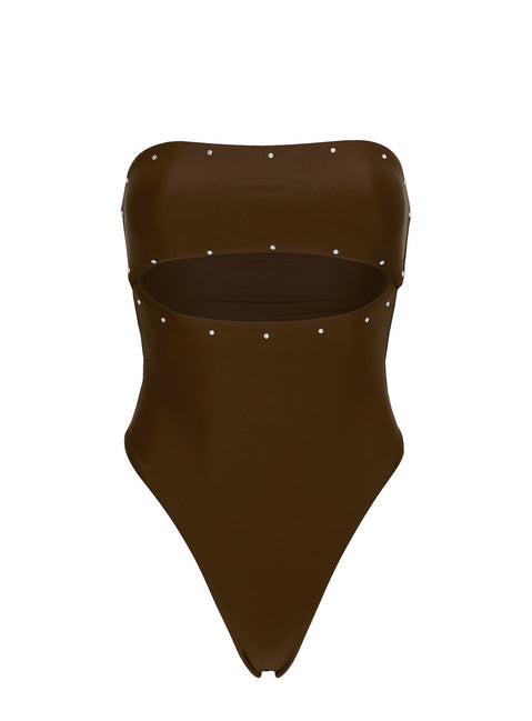 Imika Keyhole Stud One Piece Bikini Brown