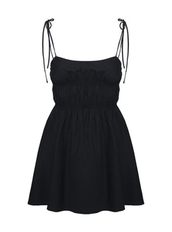 back view of model wearing Princess Polly Jacksonne Mini Dress Black Square Neck 