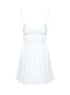 side view of model wearing Princess Polly Jacksonne Mini Dress White Scoop Neck 