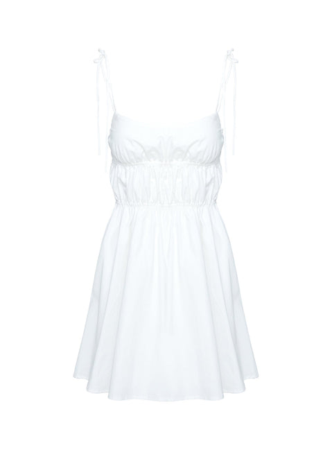 side view of model wearing Princess Polly Jacksonne Mini Dress White Scoop Neck 