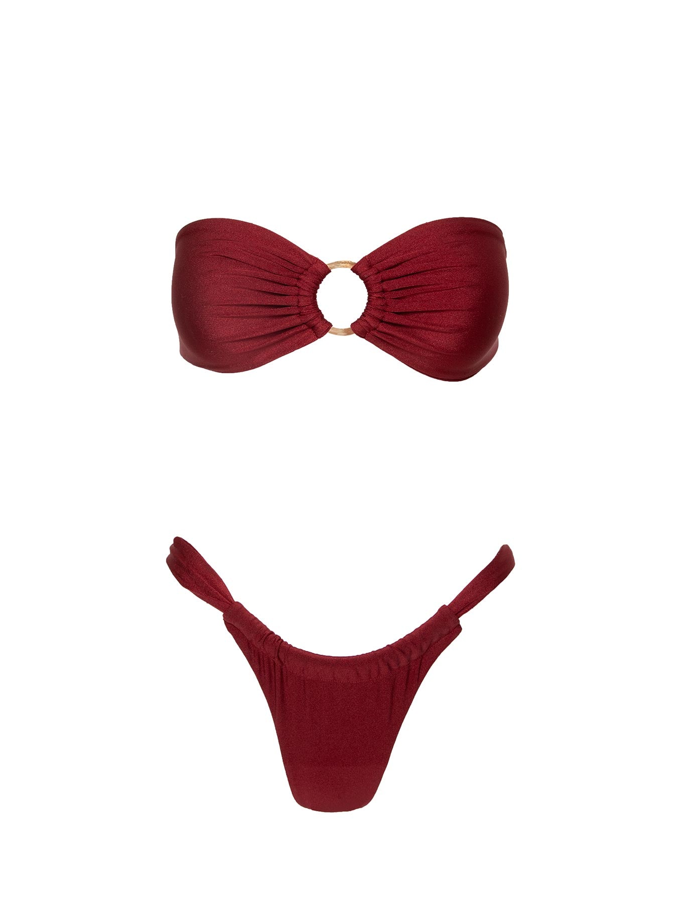 Janea High Cut Ruched Bikini Bottoms Burgundy