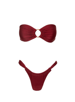 Janea High Cut Ruched Bikini Bottoms Burgundy