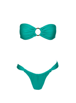 Janea Ruched Shine Bikini Bottoms Teal