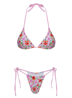 Jenner Tie Side Ruched Bikini Bottom Pink Floral Multi