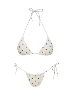 Jenner Tie Side Ruched Bikini Bottom White Diamond