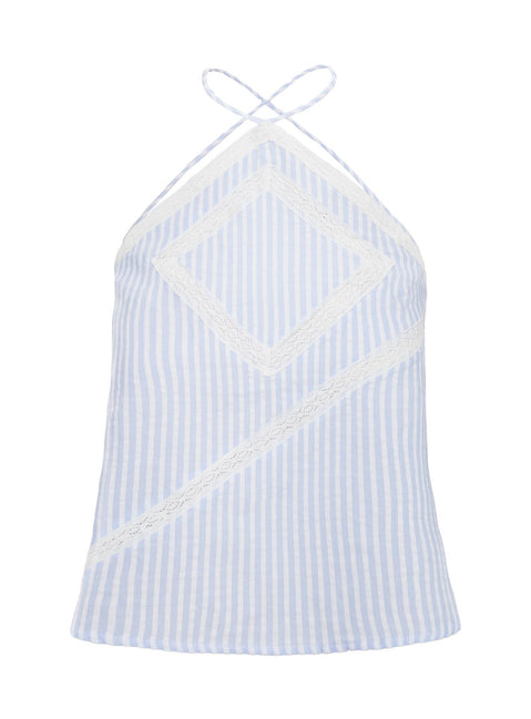 product Princess Polly Jezabele Halter Top Blue Stripe Sleeveless V-Neck 