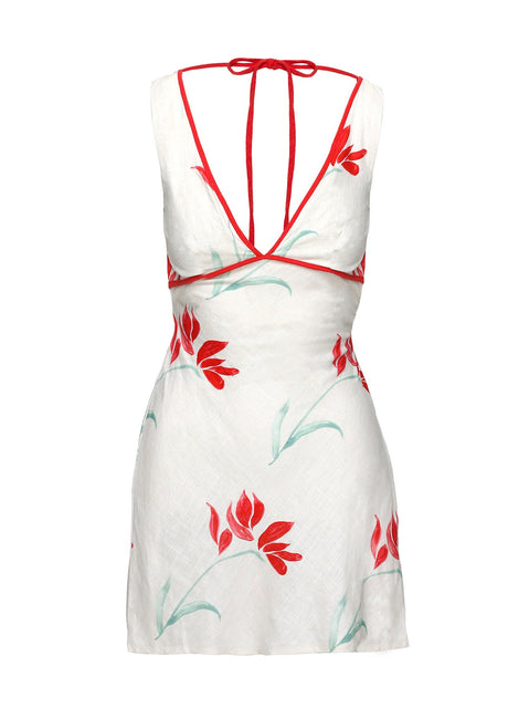 back view of model wearing Princess Polly Juli Mini Dress Floral Plunger 