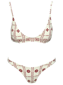 Red and white Graphic print bikini bottoms High cut leg, cheeky cut bottoms, thin sides