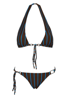 Janessa Hardware Halter Bikini Top Brown / Blue Stripe