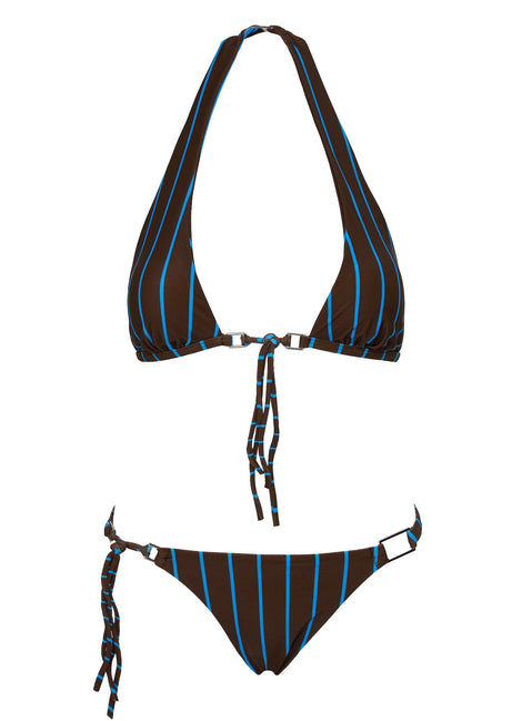 Janessa Hardware Tie Side Bikini Bottoms Brown / Blue Stripe