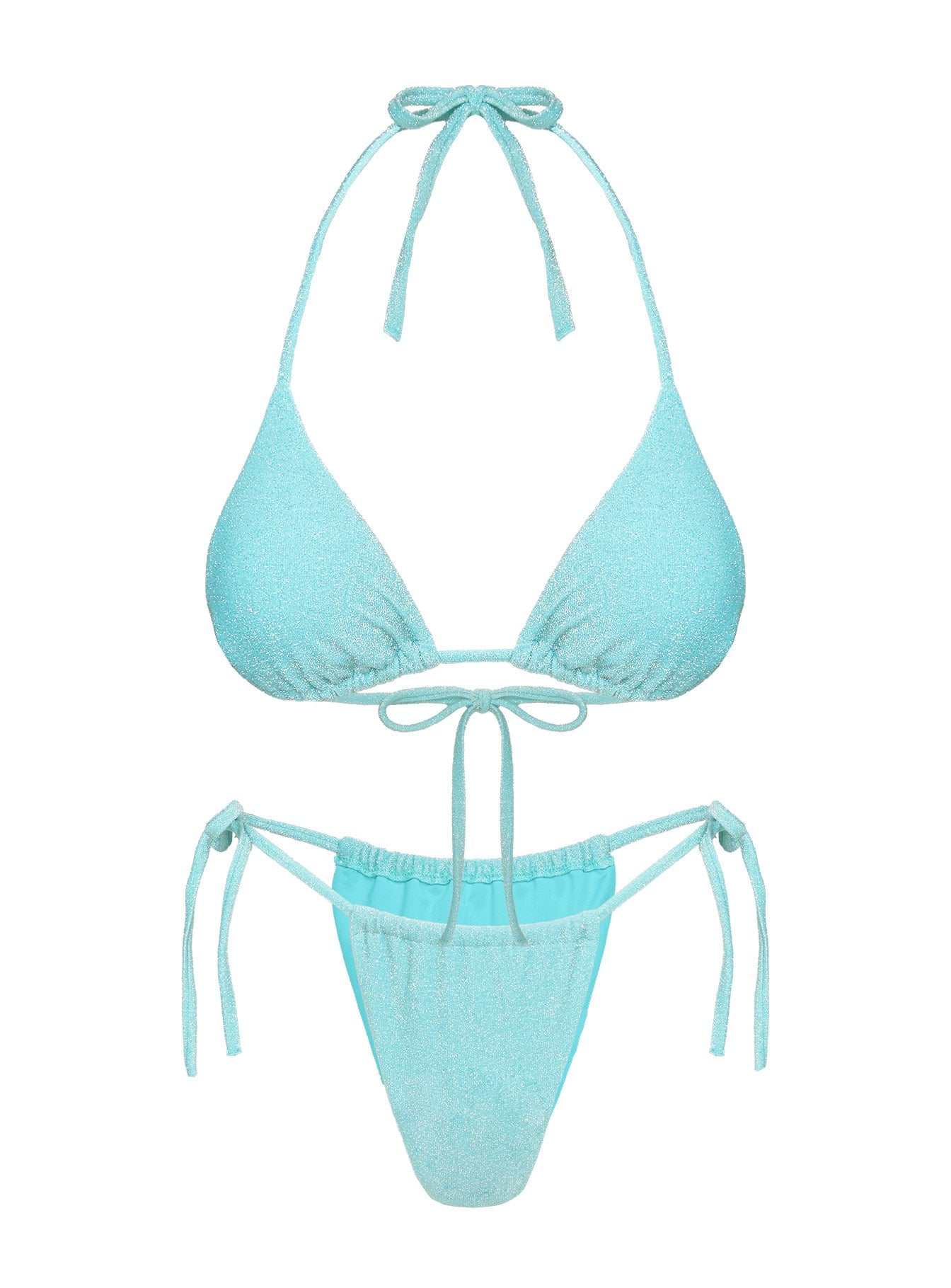 Jenner Tie Side Ruched Bikini Bottoms Aqua Glitter