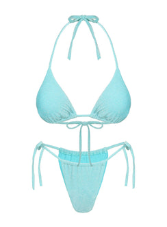 Jenner Tie Side Ruched Bikini Bottoms Aqua Glitter