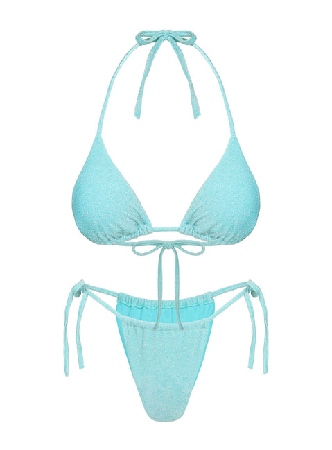 Jenner Tie Side Ruched Bikini Bottoms Aqua Glitter