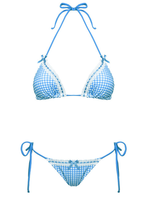 Jenner Triangle Bikini Top Blue Gingham