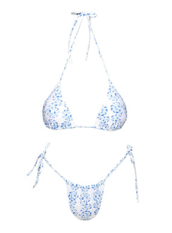 Jenner Tie Side Ruched Bikini Bottom Blue / White Swirl