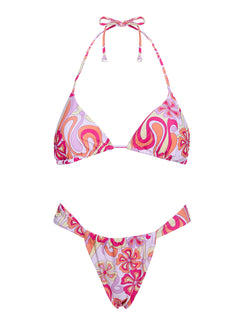 Jenner Triangle Bikini Top Pink Retro Floral