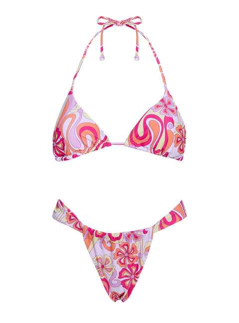 Jenner Triangle Bikini Top Pink Retro Floral