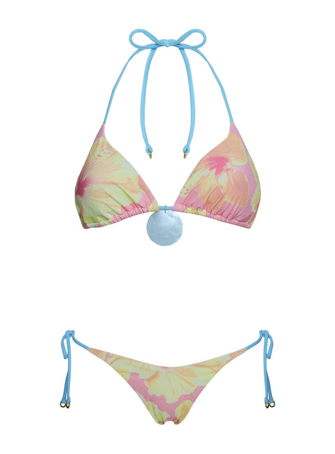 Jenner Triangle Contrast Bikini Top Pink Floral