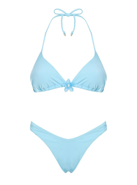 Jenner Triangle Hardware Bikini Top Blue