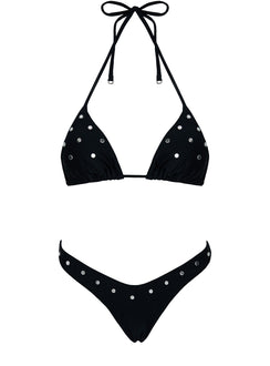 Jenner Triangle Studded Bikini Top Black