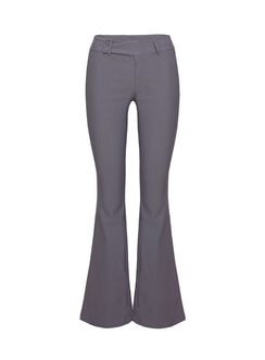 back view of model wearing Princess Polly Kinkirk Flared Pants Grey Mid Rise 