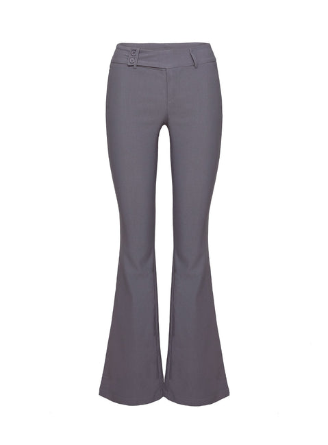 back view of model wearing Princess Polly Kinkirk Flared Pants Grey Mid Rise 