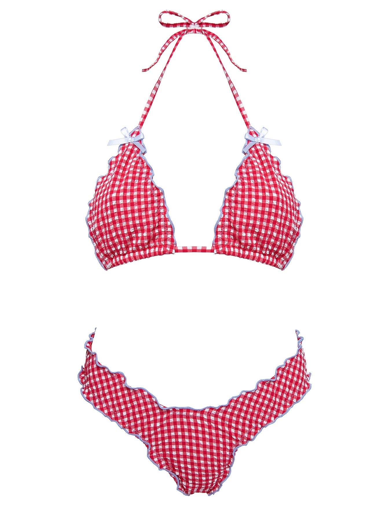 Kathrine High Cut Cheeky Bikini Bottoms Red Gingham