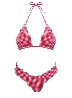 Kathrine High Cut Cheeky Bikini Bottoms Red Gingham