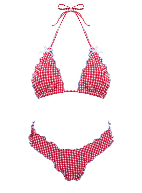 Kathrine High Cut Cheeky Bikini Bottoms Red Gingham