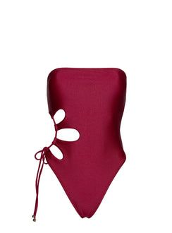 Kosaia Keyhole Tie Side One Piece Burgundy