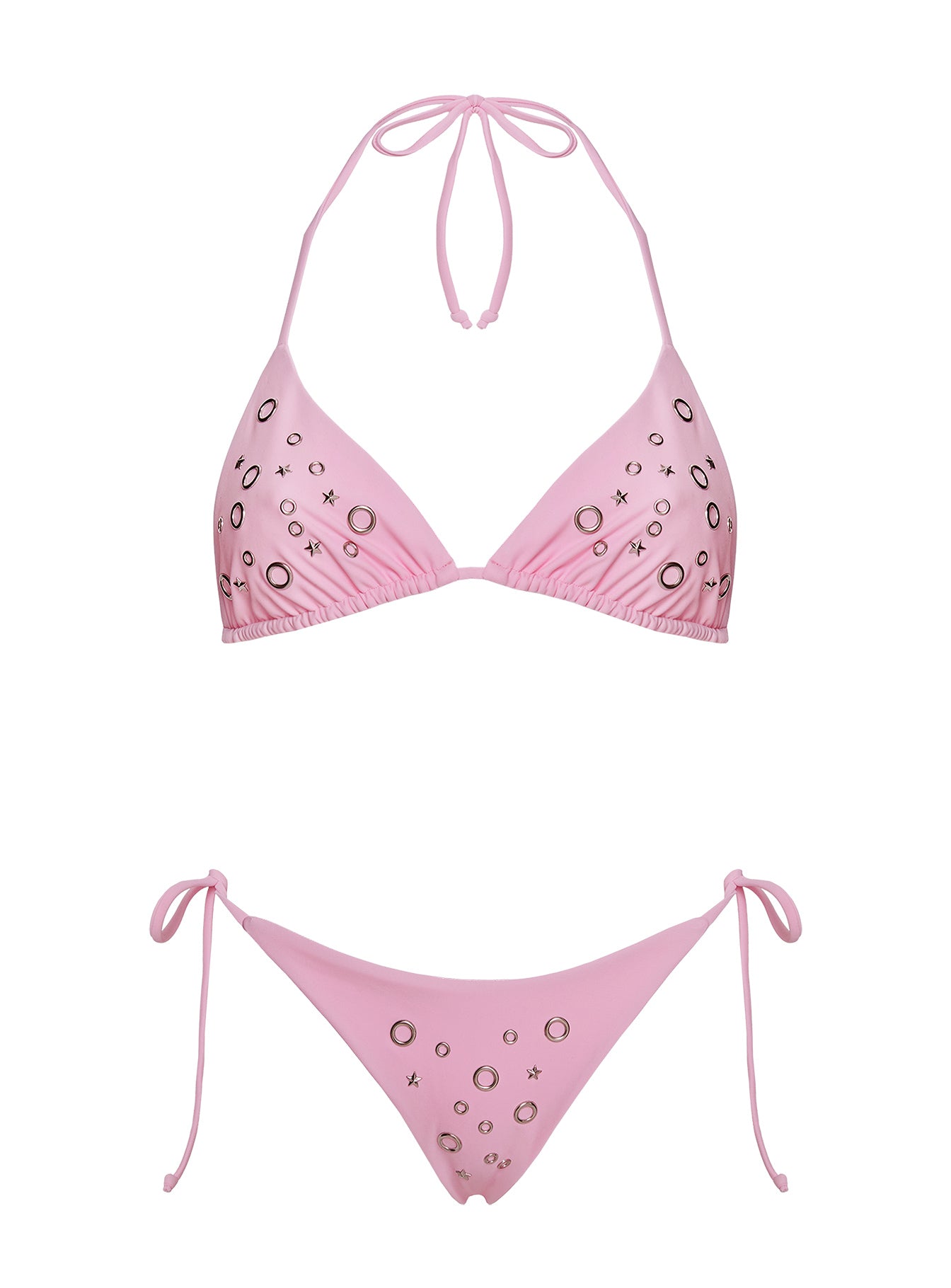 Likaia Embellished Tie Side Bikini Bottom Pink