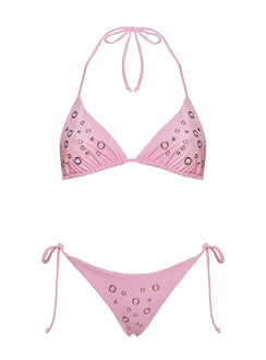 Likaia Embellished Tie Side Bikini Bottom Pink