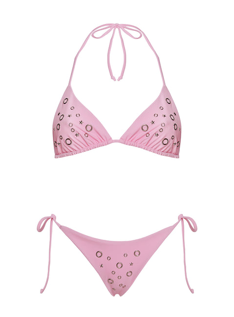 Likaia Embellished Tie Side Bikini Bottom Pink