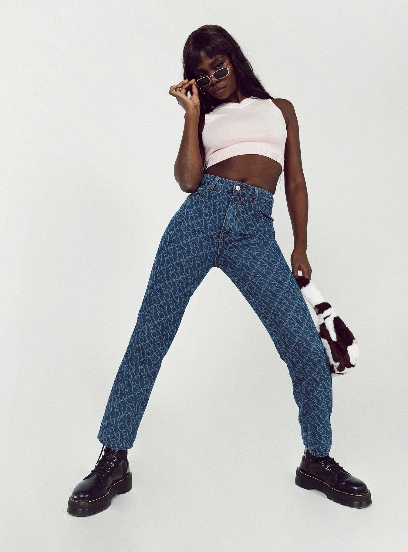 front view of model wearing Princess Polly Love Lounge Denim Jeans Mid Rise 