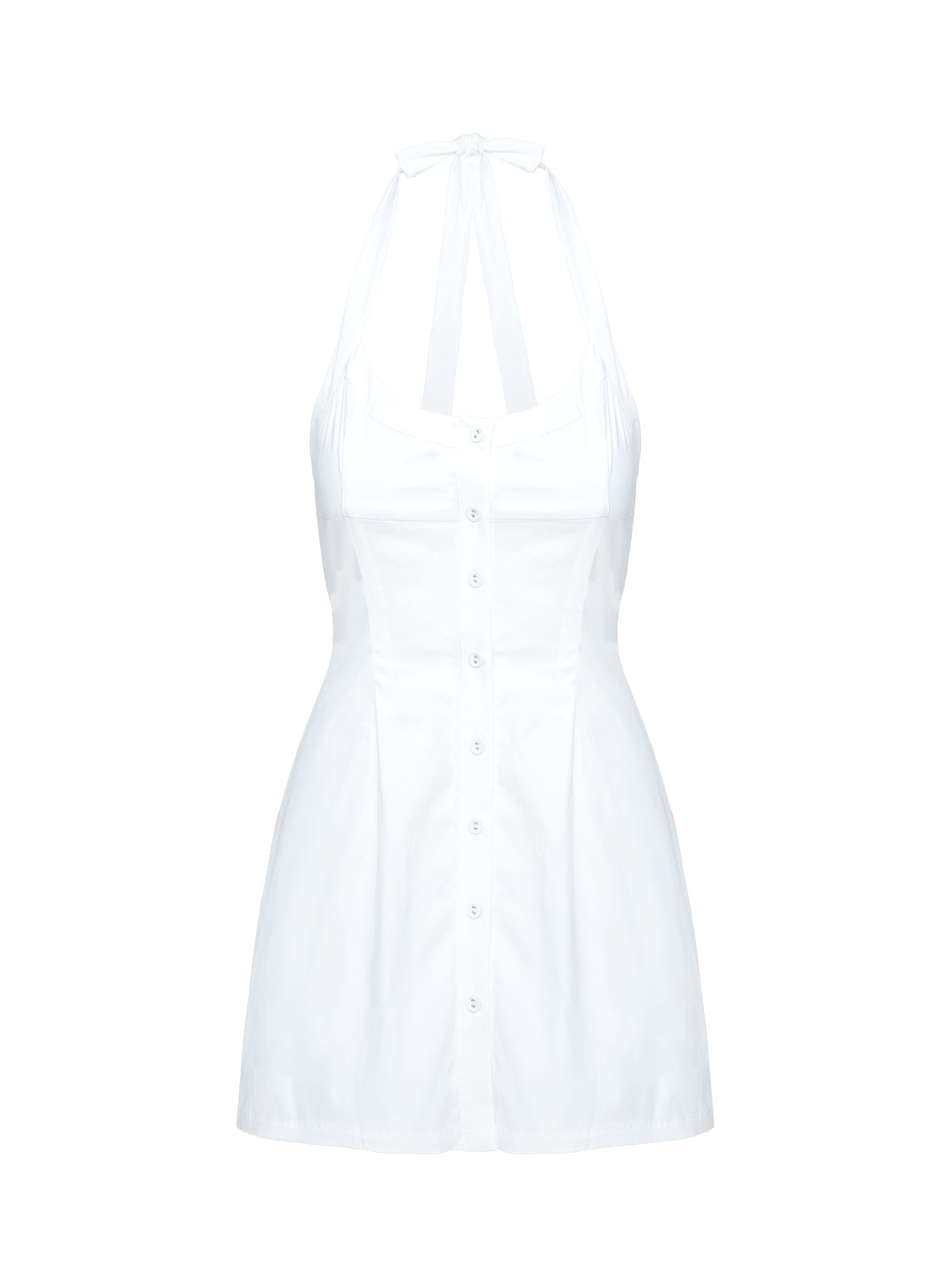 back view of model wearing Princess Polly Mallorie Halter Mini Dress White Scoop Neck 