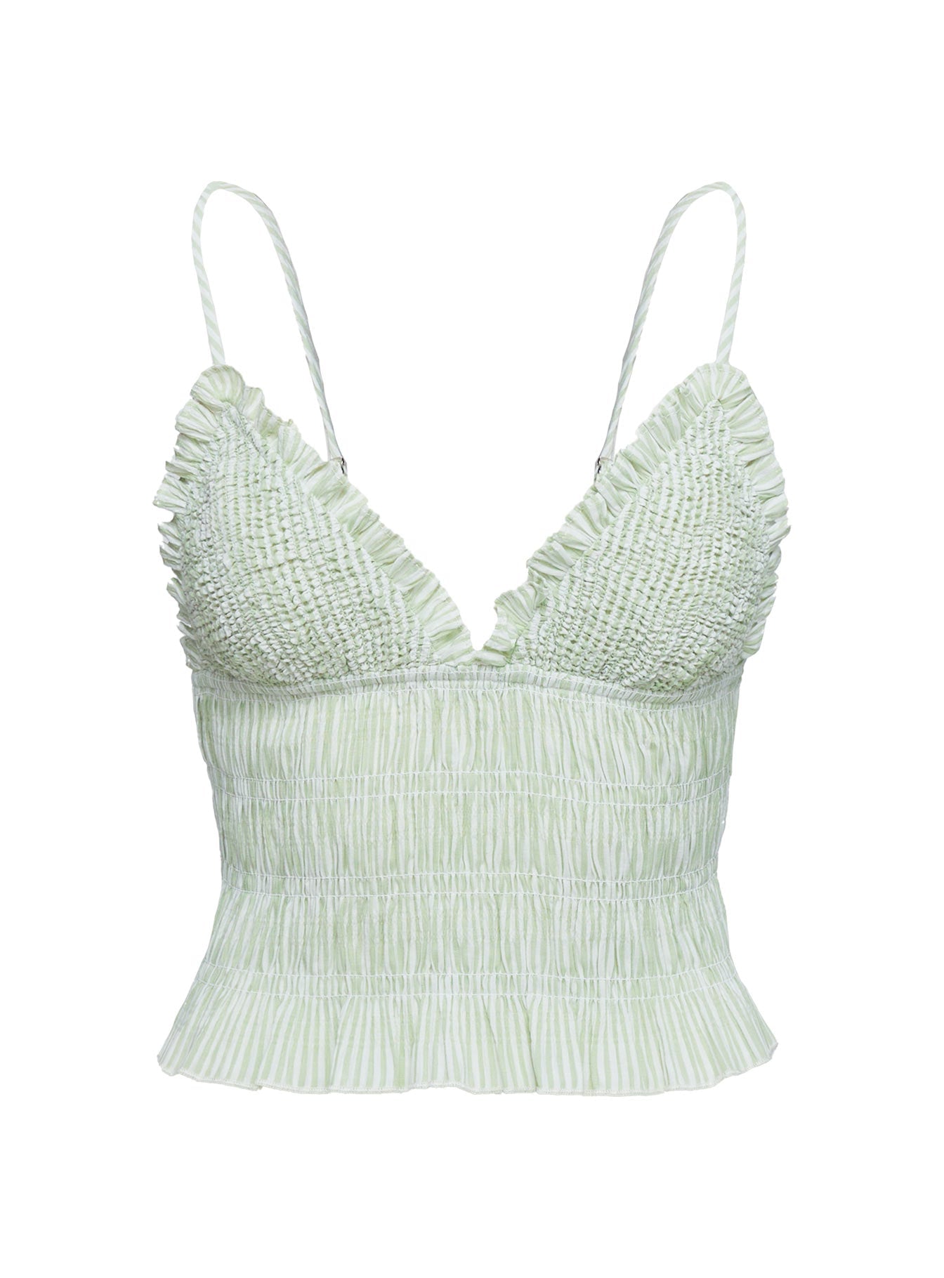 product Princess Polly Marilou Shirred Top Green Stripe Sleeveless Plunger 