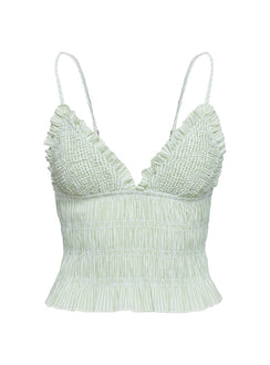 product Princess Polly Marilou Shirred Top Green Stripe Sleeveless Plunger 