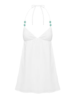 side view of model wearing Princess Polly Melanea Mini Dress White Plunger 